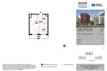 Rzut - Mieszkanie na sprzedaż 2 pokoje o powierzchni 37,47 m² - numer A.179 w Modern Mokotów etap 1 budynek A, B1 i B2