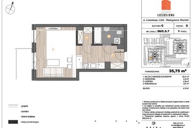 Rzut - Mieszkanie na sprzedaż 1 pokój o powierzchni 35,95 m² - numer 56 - C5.7 w Osiedle Łososiowa