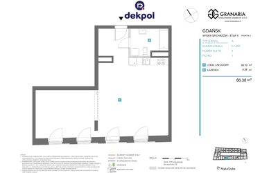 Rzut - Mieszkanie na sprzedaż 1 pokój o powierzchni 66,38 m² - numer 5.1.205 w Granaria