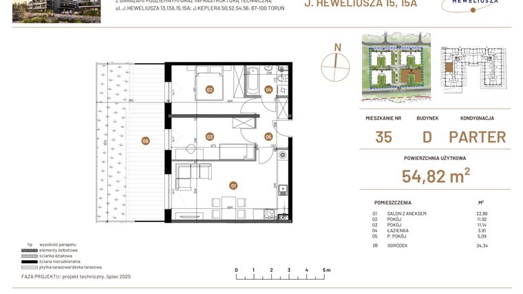 Rzut - Mieszkanie na sprzedaż 3 pokoje o powierzchni 54,82 m² - numer JAR-IV-D-LM-M35 w Osiedle JAR Heweliusza etap IV