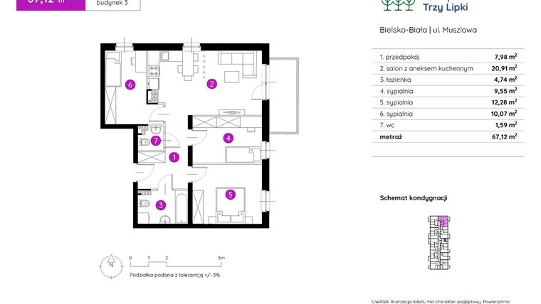Rzut - Mieszkanie na sprzedaż 4 pokoje o powierzchni 67,5 m² - numer 3.A.2.09 w Murapol Trzy Lipki etap II