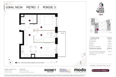 Rzut - Mieszkanie na sprzedaż 3 pokoje o powierzchni 51,23 m² - numer M234 w Osiedle Witaj etap II