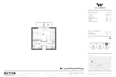 Rzut - Mieszkanie na sprzedaż 1 pokój o powierzchni 28,87 m² - numer B1.26 w Tarasy Wierzycy