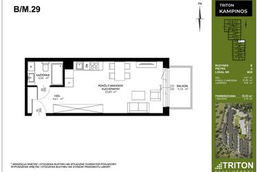 Rzut - Mieszkanie na sprzedaż 1 pokój o powierzchni 32,52 m² - numer B_M29 w Triton Kampinos III