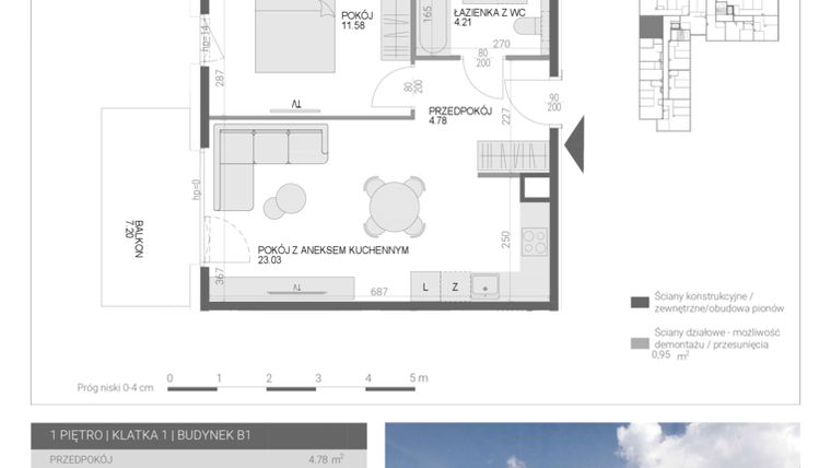 Rzut - Mieszkanie na sprzedaż 2 pokoje o powierzchni 43,6 m² - numer M16 w Modern House II