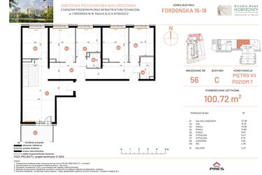 Rzut - Mieszkanie na sprzedaż 6 pokoi o powierzchni 100,72 m² - numer 18.56 w Osiedle Nowe Horyzonty etap II