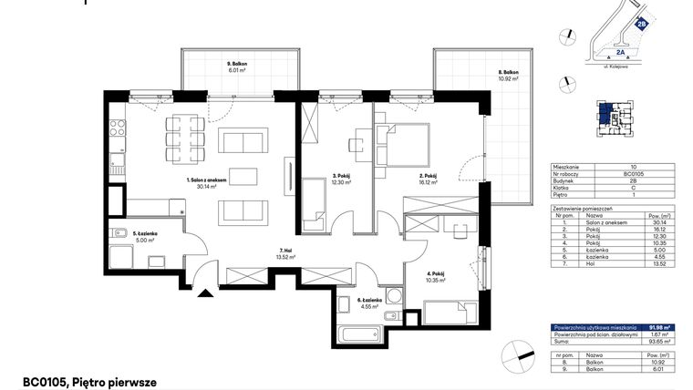Rzut - Mieszkanie na sprzedaż 4 pokoje o powierzchni 92,56 m² - numer BC0105 w NU2 Warszawa Wola