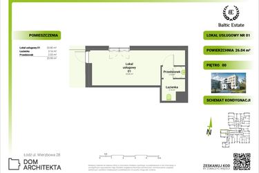 Rzut - Lokal użytkowy na sprzedaż 2 pokoje o powierzchni 21,5 m² - numer 00.U.01 w Dom Architekta