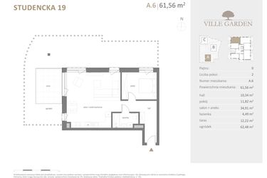 Rzut - Mieszkanie na sprzedaż 2 pokoje o powierzchni 61,56 m² - numer A.06 w Ville Garden