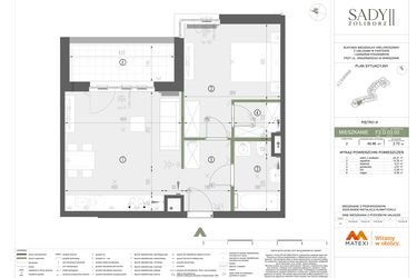 Rzut - Mieszkanie na sprzedaż 2 pokoje o powierzchni 49,96 m² - numer F2.D.03.02 w Sady Żoliborz II