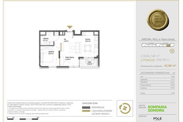 Rzut - Mieszkanie na sprzedaż 2 pokoje o powierzchni 43,98 m² - numer WKJ-LM-17 w Wola Księcia Janusza