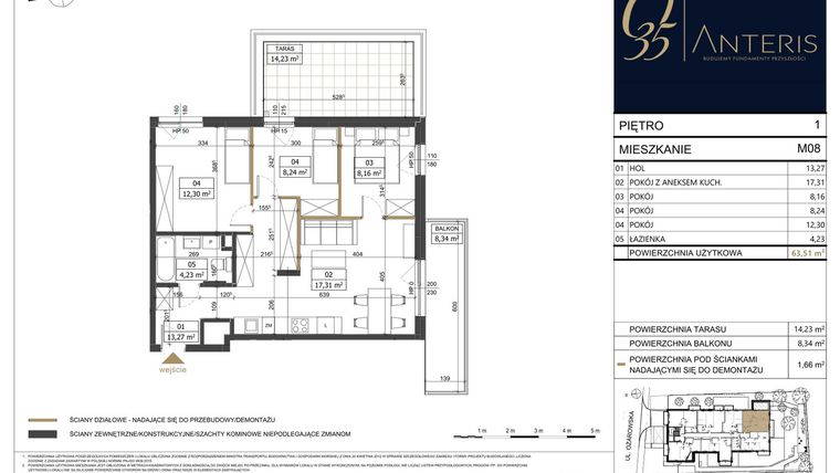 Rzut - Mieszkanie na sprzedaż 4 pokoje o powierzchni 63,51 m² - numer M.08 w Ożarowska 35