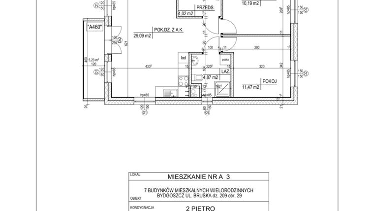 Rzut - Mieszkanie na sprzedaż 3 pokoje o powierzchni 59,64 m² - numer A3 w Bruska