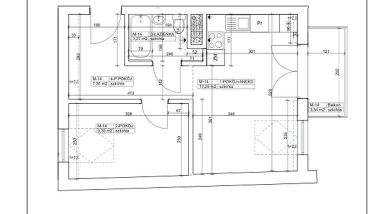 Rzut - Mieszkanie na sprzedaż 2 pokoje o powierzchni 37,22 m² - numer 14 w Bydgoska 19