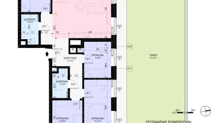 Rzut - Mieszkanie na sprzedaż 4 pokoje o powierzchni 97,7 m² - numer 1 w Dwie Wieże - Wieża Południowa