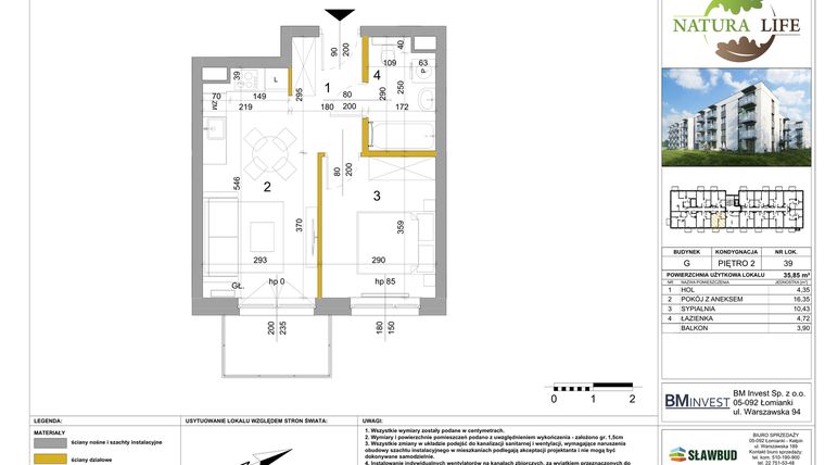 Rzut - Mieszkanie na sprzedaż 2 pokoje o powierzchni 35,95 m² - numer G.39 w Osiedle Natura Life budynki GHI