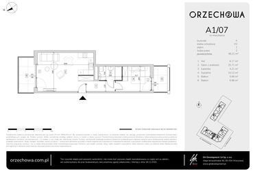 Rzut - Mieszkanie na sprzedaż 2 pokoje o powierzchni 46,21 m² - numer A1-07 w Orzechowa 2