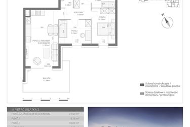 Rzut - Mieszkanie na sprzedaż 3 pokoje o powierzchni 56,88 m² - numer M41 w Apartamenty Przystań bud. F