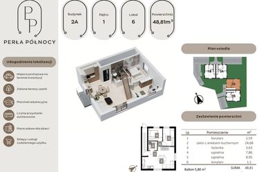 Rzut - Mieszkanie na sprzedaż 3 pokoje o powierzchni 74,74 m² - numer 6 w Perła Północy etap 1