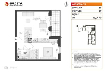 Rzut - Mieszkanie na sprzedaż 2 pokoje o powierzchni 45,94 m² - numer C9.35 w Konstelacja etap V