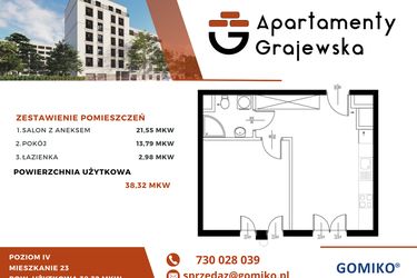 Rzut - Mieszkanie na sprzedaż 2 pokoje o powierzchni 39,93 m² - numer 23 w Apartamenty Grajewska