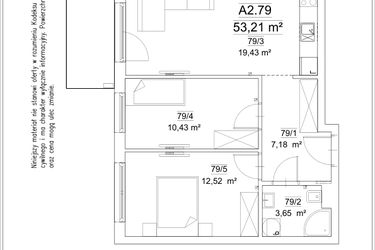 Rzut - Mieszkanie na sprzedaż 3 pokoje o powierzchni 53,21 m² - numer 5B/79 w FORTnatura etap II