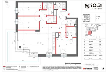 Rzut - Mieszkanie na sprzedaż 4 pokoje o powierzchni 97,54 m² - numer 12 w SO.21