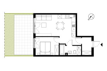 Rzut - Mieszkanie na sprzedaż 2 pokoje o powierzchni 41,78 m² - numer 23.1 w Komfortia IV