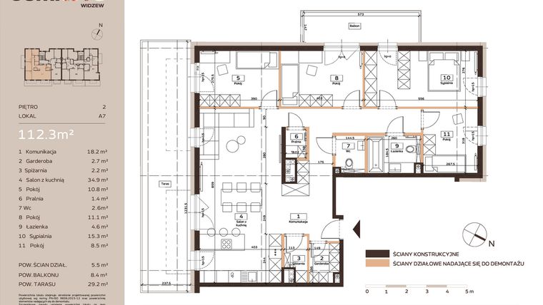 Rzut - Mieszkanie na sprzedaż 5 pokoi o powierzchni 112,3 m² - numer A7 w Domkove Widzew