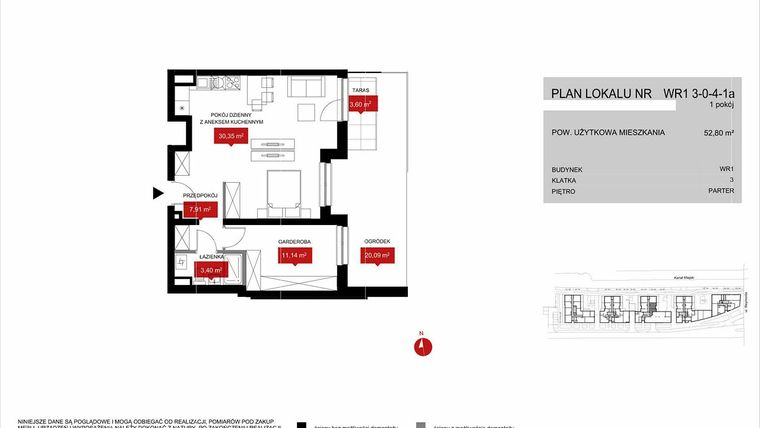 Rzut - Mieszkanie na sprzedaż 1 pokój o powierzchni 52,71 m² - numer WR1 3/0/4/1a w Przystań Reymonta