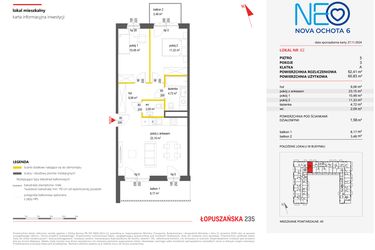 Rzut - Mieszkanie na sprzedaż 3 pokoje o powierzchni 62,41 m² - numer 62 w Neo Nova Ochota 6