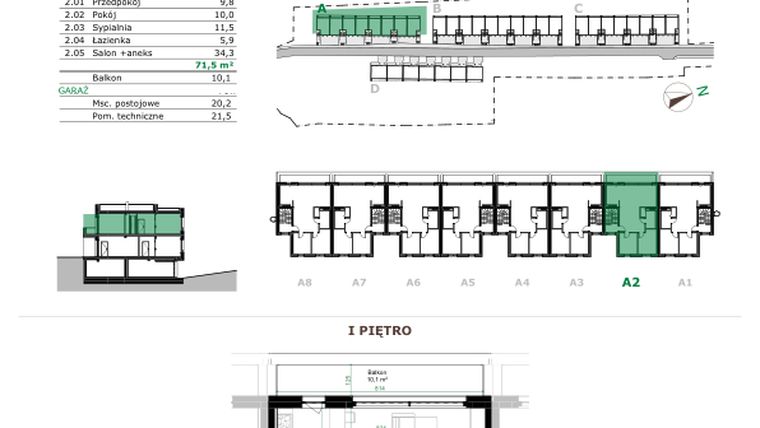 Rzut - Mieszkanie na sprzedaż 3 pokoje o powierzchni 71,5 m² - numer A.2.2 w Dębowe Zacisze