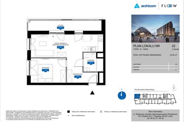Rzut - Mieszkanie na sprzedaż 2 pokoje o powierzchni 43,5 m² - numer 22 w Flow