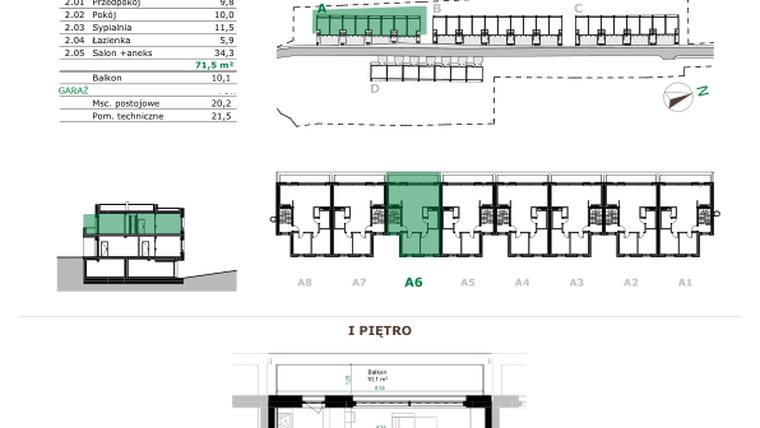 Rzut - Mieszkanie na sprzedaż 3 pokoje o powierzchni 71,5 m² - numer A.6.2 w Dębowe Zacisze
