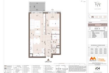 Rzut - Mieszkanie na sprzedaż 2 pokoje o powierzchni 44,85 m² - numer A.01.03 w Takt Lirników