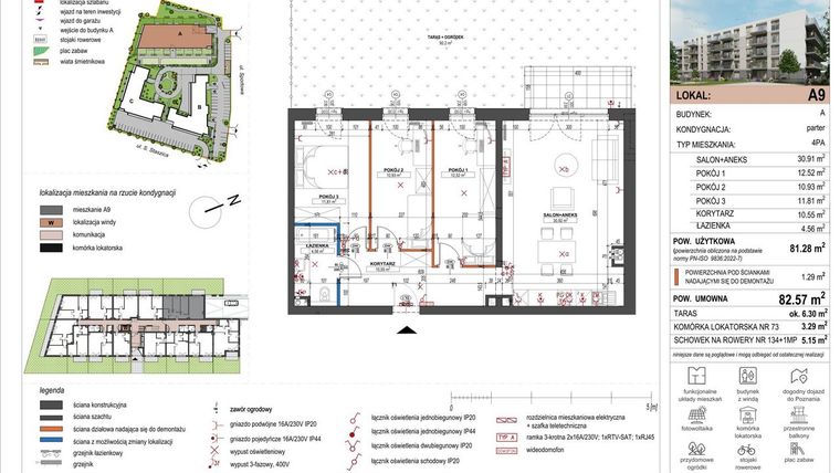 Rzut - Mieszkanie na sprzedaż 4 pokoje o powierzchni 81,28 m² - numer A9 w ulica Staszica bud. A