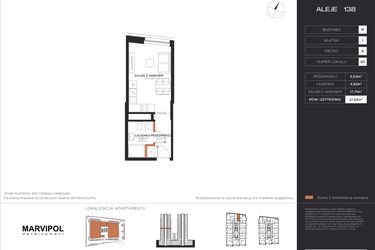 Rzut - Mieszkanie na sprzedaż 1 pokój o powierzchni 27,66 m² - numer M085 w Aleje 138