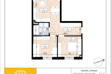 Rzut - Mieszkanie na sprzedaż 3 pokoje o powierzchni 57,55 m² - numer C2/0/1 w ACCANTO