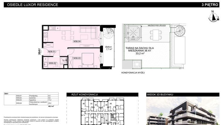 Rzut - Mieszkanie na sprzedaż 2 pokoje o powierzchni 40,5 m² - numer A1.36 w Luxor Residence