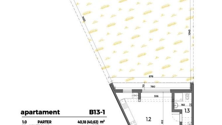 Rzut - Mieszkanie na sprzedaż 2 pokoje o powierzchni 39,88 m² - numer B13-1 w Aleja Miodowa