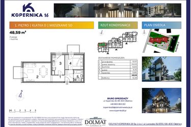 Rzut - Mieszkanie na sprzedaż 2 pokoje o powierzchni 48,59 m² - numer D05 w Kopernika Szesnaście