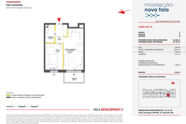 Rzut - Mieszkanie na sprzedaż 2 pokoje o powierzchni 42,38 m² - numer 34 w Miasteczko Nova Fala