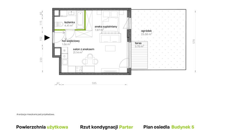 Rzut - Mieszkanie na sprzedaż 1 pokój o powierzchni 35,04 m² - numer 143/5 w Aleje Praskie