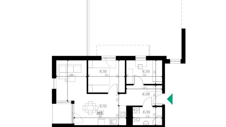 Rzut - Mieszkanie na sprzedaż 3 pokoje o powierzchni 51,76 m² - numer M8 w Strzelnicza