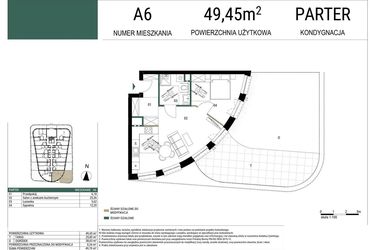 Rzut - Mieszkanie na sprzedaż 2 pokoje o powierzchni 49,45 m² - numer A6 w Drago
