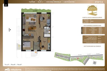 Rzut - Mieszkanie na sprzedaż 4 pokoje o powierzchni 74,37 m² - numer F7 w Aleja Dębowa III - mieszkania