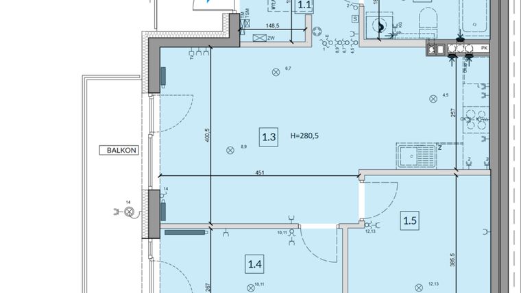 Rzut - Mieszkanie na sprzedaż 3 pokoje o powierzchni 59,76 m² - numer 35B w Osiedle Młodych etap IV