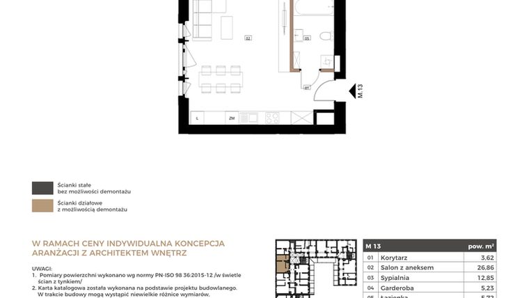 Rzut - Mieszkanie na sprzedaż 2 pokoje o powierzchni 54,28 m² - numer M13 w Apartamenty Królewska Huta