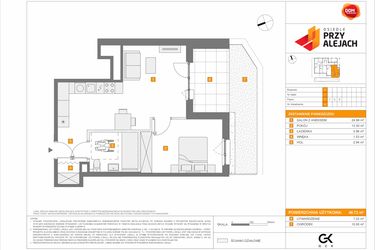 Rzut - Mieszkanie na sprzedaż 2 pokoje o powierzchni 48,72 m² - numer F.4 w Osiedle Przy Alejach etap 4