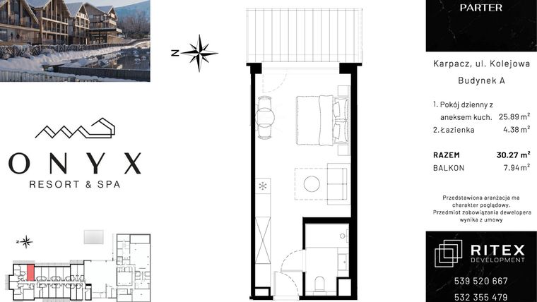 Rzut - Mieszkanie na sprzedaż 1 pokój o powierzchni 30,27 m² - numer 00.A11 w Onyx Resort & Spa